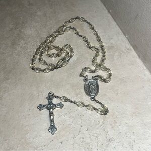 Vintage Catholic Religious 19”Clear Rosary Beads Marked Italy